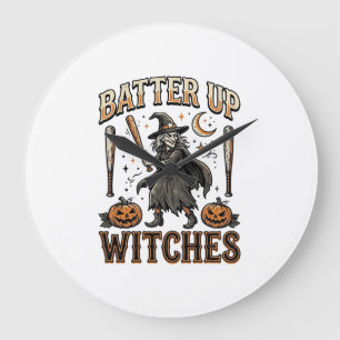 Slå till Häxor Vintage Halloween Baseboll Design Stor Klocka