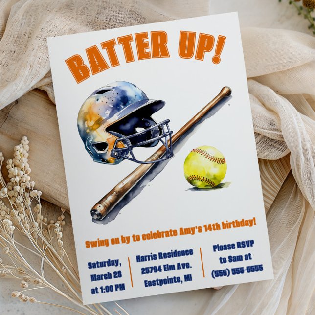 Slå till! Swing på! Softbollfödelsedagsfest Inbjudningar (Skapare uppladdad)