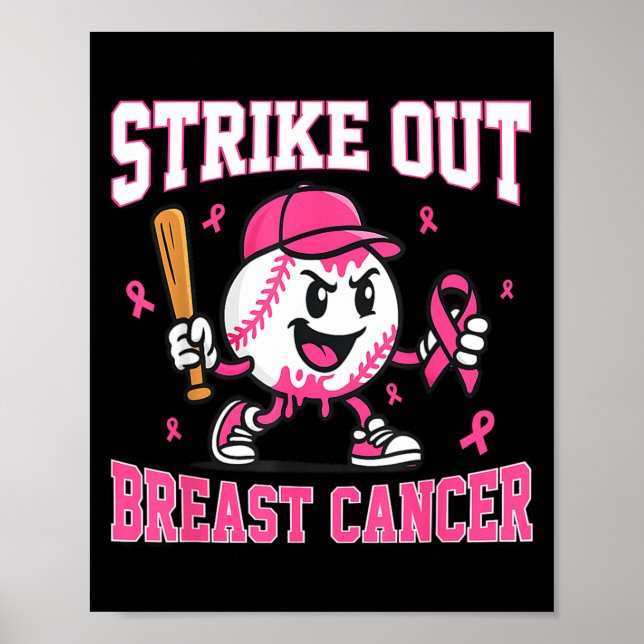 Slå Ut Bröstcancer Baseboll Glass Dropp Poster (Framsidan)
