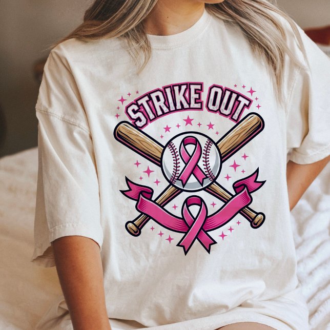 Slå Ut Bröstcancer Baseboll Rosa Band T Shirt (Skapare uppladdad)