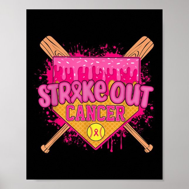 Slå Ut Bröstcancer Krigare Softboll Dropp Hem Poster (Framsidan)