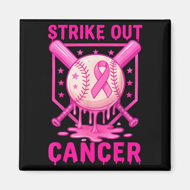 Slå Ut Bröstcancer Medvetenhet Baseboll Fight  Magnet (Framsidan)