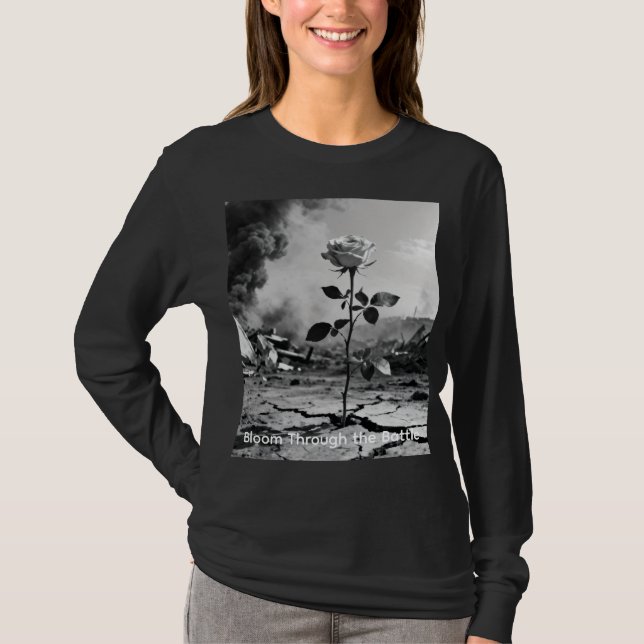 Slå ut i blom genom striden t shirt (Framsida)