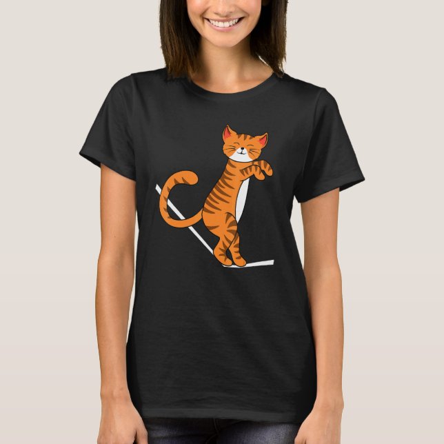 Slackline Katt Slacklinare Slacklining Rekreatione T Shirt (Framsida)