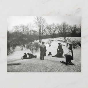 Slädåkning i Central Park, 1906 Vykort