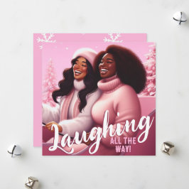 Slädande Systrar Festiv Latter Pastell Rosa Julkort