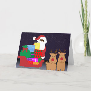 släde svart tomte helgkort
