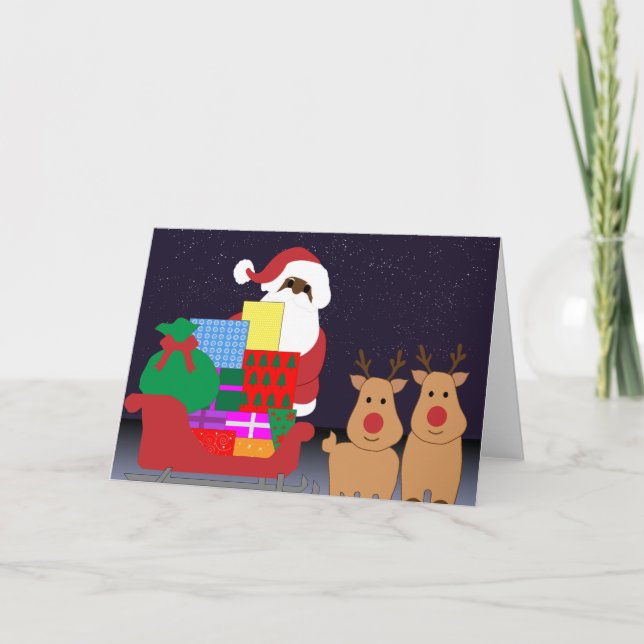 släde svart tomte helgkort (Framsida)