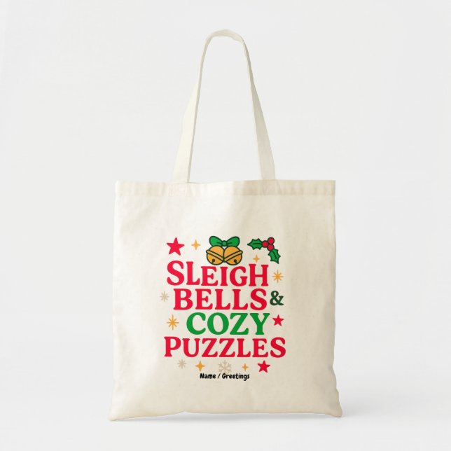Slädklockor & mysiga pussel Festiv julpresent  Tygkasse (Framsidan)