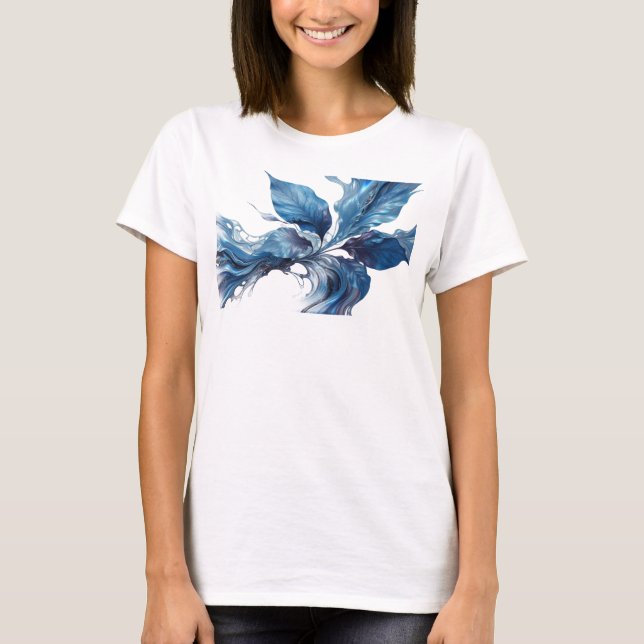 Slående Blå Abstrakt Löv Mode Tryck T Shirt (Framsida)
