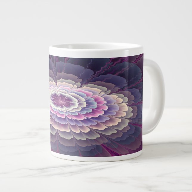 Slående Blomma Färgrik Abstrakt Fraktal Konst Rosa Jumbo Mugg (Framsida höger)