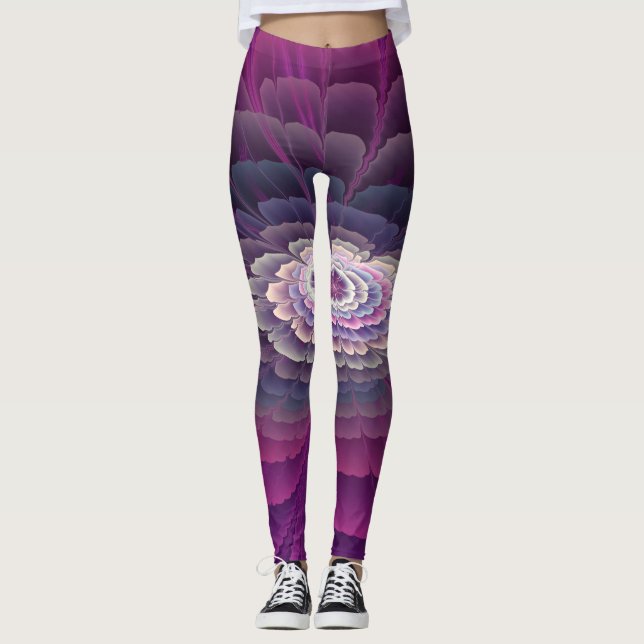 Slående blomma färgrik abstrakt fraktal konst rosa leggings (Framsida)