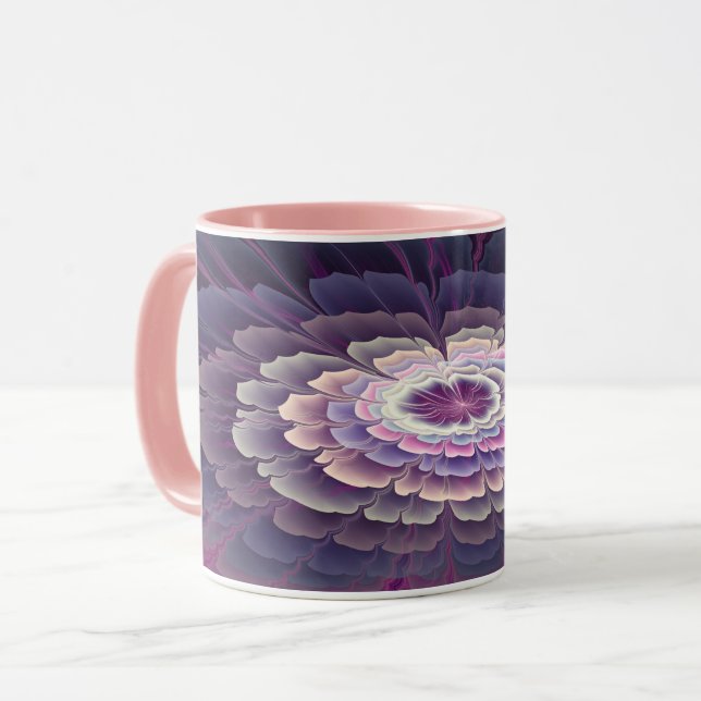 Slående blomma färgrik abstrakt fraktal konst rosa mugg (Framsida vänster)
