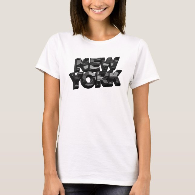 Slående Charcoal NEW YORK 3D Text Konst T Shirt (Framsida)