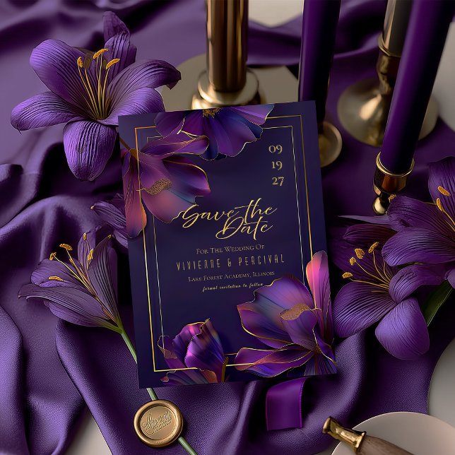 Slående Eleganta Lysande Violetta Spara Datum (Modern Elegant Violet Purple Luminous Violets Save the Date Wedding Card )