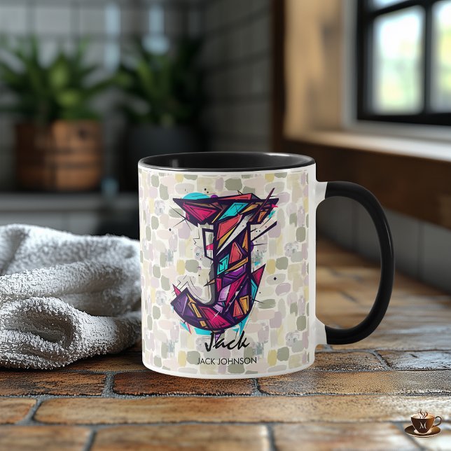 Slående geometrisk monogrammugg - J för Jack Mugg (Skapare uppladdad)