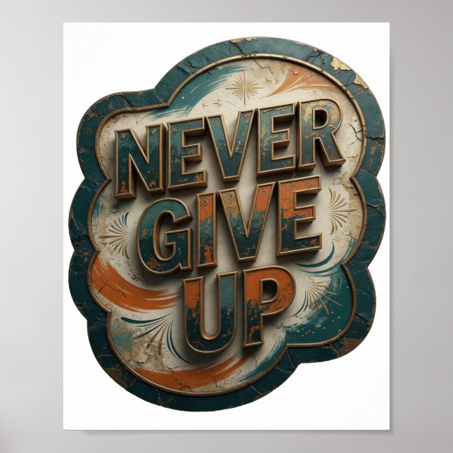 Slående Guld ALDRIG GE UPP Poster (Framsidan)