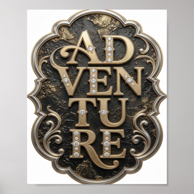 Slående Guld ÄVENTYR Djärv Design Poster (Framsidan)