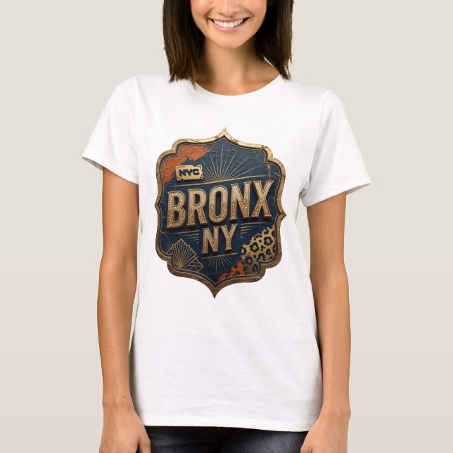 Slående Guld BRONX NY Tryck T Shirt (Framsida)