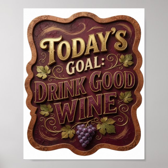 Slående Guld DAGENS MÅL DRIK GOTT VIN Poster (Framsidan)
