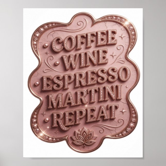Slående Guld KAFFE VIN ESPRESSO MARTINI REPETERAR Poster (Framsidan)