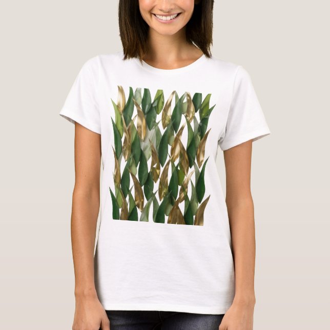 Slående guld LEAFY FUSION 3D textkonst T Shirt (Framsida)