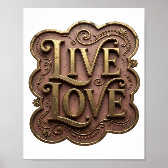 Slående guld LIVE LOVE Citatdesign Poster (Framsidan)