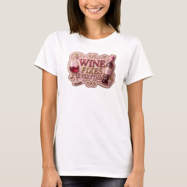 Slående guld VIN FIXAR ALLT Slogan T-shirt (Framsida)