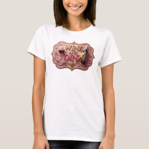 Slående guld VIN OCH MATA Artistic motiv T Shirt