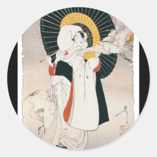 Slående härlig målning av den japanska kvinnan runt klistermärke