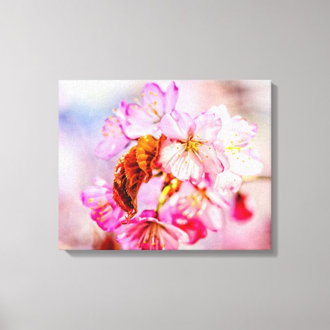 Slående knippe rosa Sakura-blommor på våren Canvastryck (Framsida)