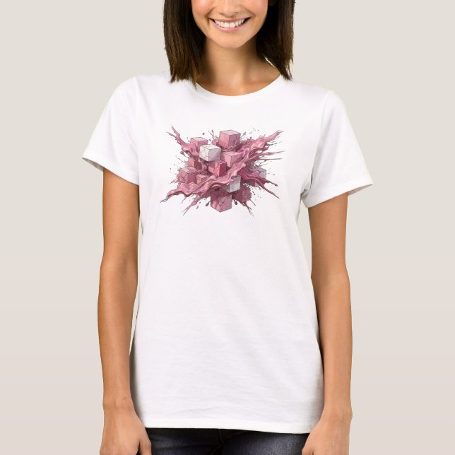 Slående rosa abstrakt kuber konsttryck t shirt (Framsida)