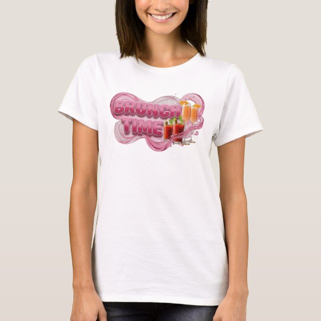 Slående Rosa BRUNCHTID 3D Text Konst T Shirt (Framsida)