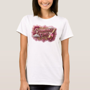 Slående Rosa CHAMPAGNE TID Konstnärligt Motiv T Shirt