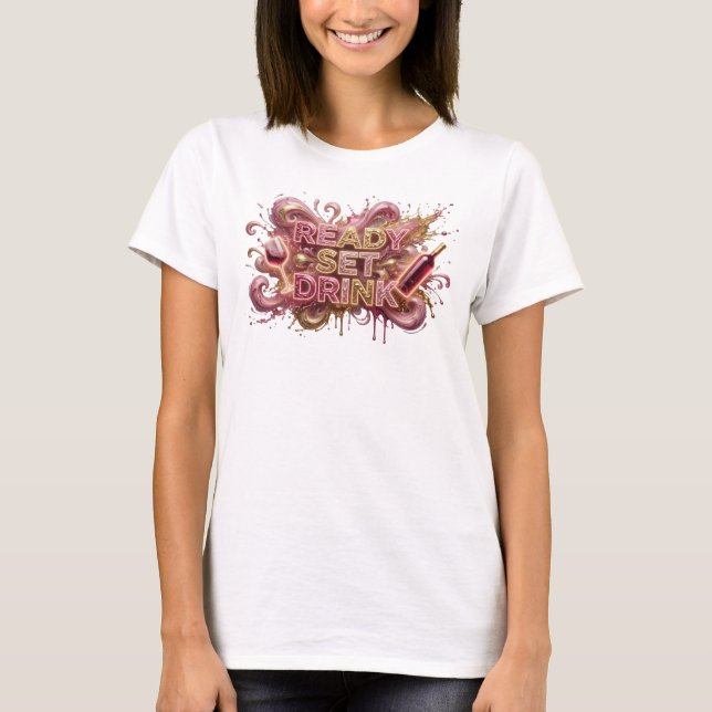 Slående Rosa REDO FÖR ATT Dricka 3D Text Konst T Shirt (Framsida)
