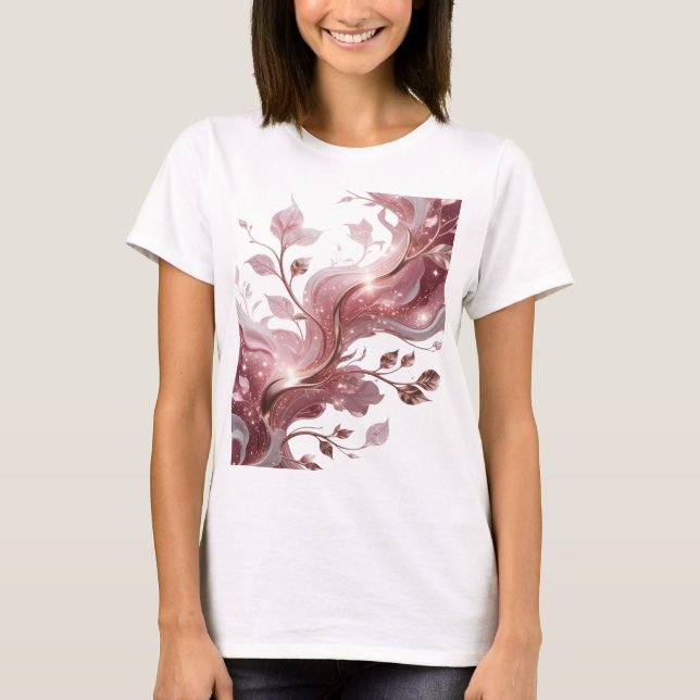 Slående Silver BLOMMOR OCH LÖV Modern Design T Shirt (Framsida)