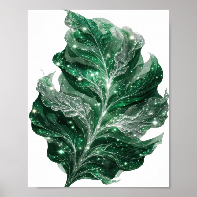 Slående Silver GRÖNA BLAD MED STJÄRNOR Poster (Framsidan)
