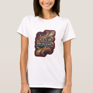 Slående Silver KEEP MOVING 3D Text Konst T Shirt