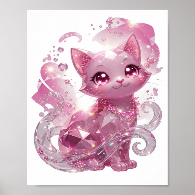 Slående Silver ROSA DIAMANT KATT Poster (Framsidan)