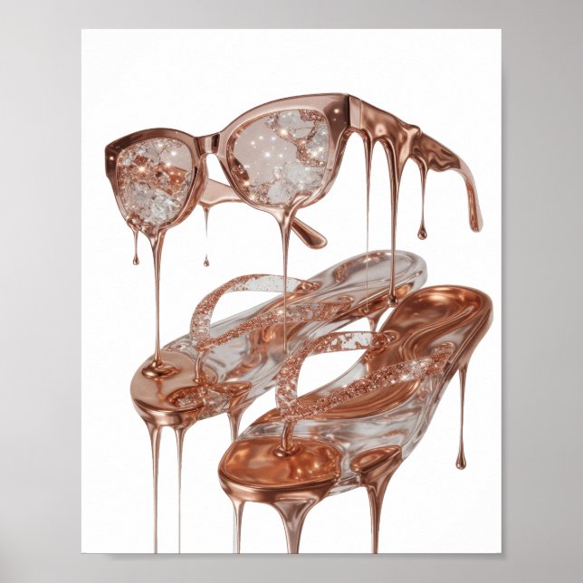 Slående Silver ROSÉ GULD GLAMOUR Statement Design Poster (Framsidan)