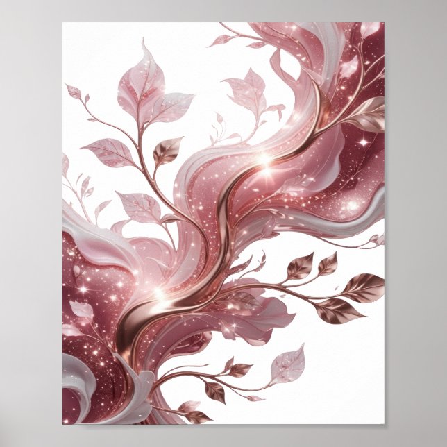 Slående silverblommor och blad Modern design Poster (Framsidan)