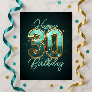 Slående skimrande teal och guld 30-årsdag vykort
