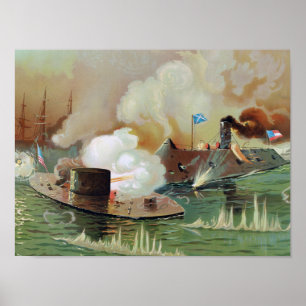 Slaget på monitorn och Merrimac Lithograph Poster