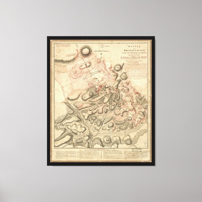 Slaget vid Brandywine American Revolution Karta 17 Canvastryck (Framsida)