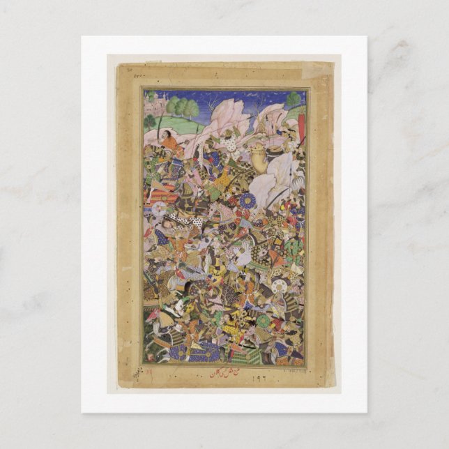 Slaget vid Bundi, från Akbarnama, c.1590 (gouac Vykort (Framsida)