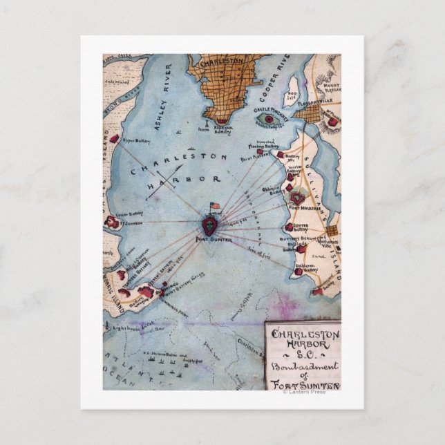 Slaget vid Fort Sumter - Panorama över inbördeskri Vykort (Framsida)
