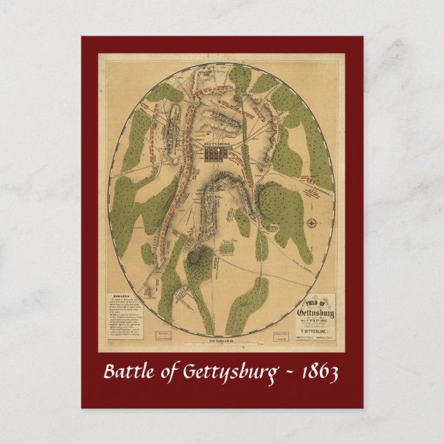Slaget vid Gettysburg Karta - 1863 Vykort (Framsida)