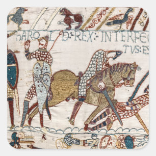Slaget vid Hastings- Bayeux Tapestry Kung Harold Fyrkantigt Klistermärke
