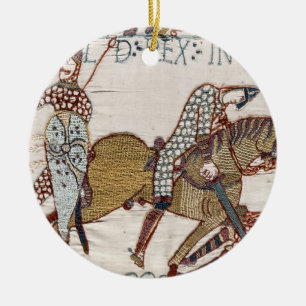 Slaget vid Hastings- Bayeux Tapestry Kung Harold Julgransprydnad Keramik