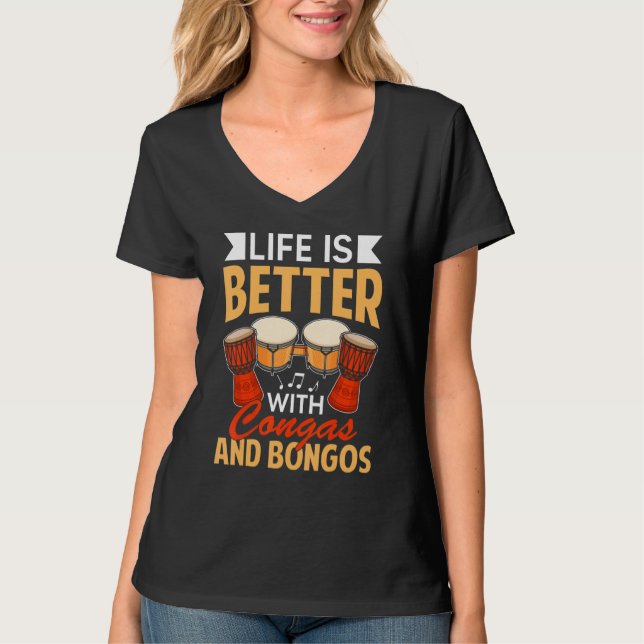 Slaginstrument med Congas och Bongos T Shirt (Framsida)